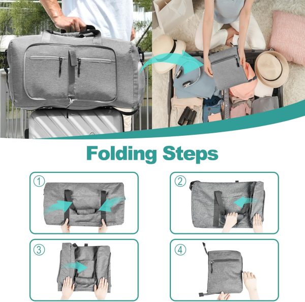 65L Travel Duffle Bag for Men Women - Foldable Duffel Bag with Shoes Compartment - Overnight Bags Waterproof & Tear Resistant(Gray)