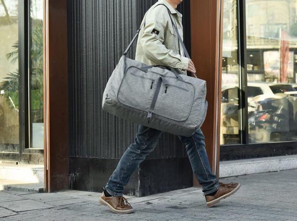 65L Travel Duffle Bag for Men Women - Foldable Duffel Bag with Shoes Compartment - Overnight Bags Waterproof & Tear Resistant(Gray)